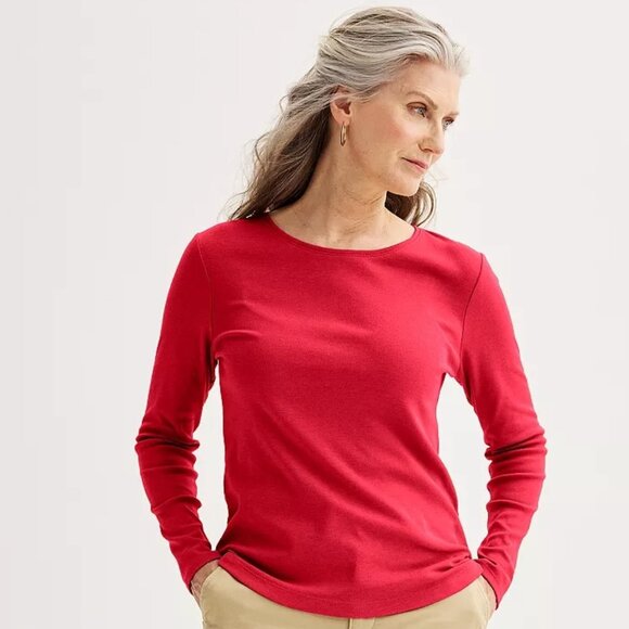 Croft & Barrow Classic Tee - Long Sleeve - Crew Neck Size Small - Red - Picture 1 of 1